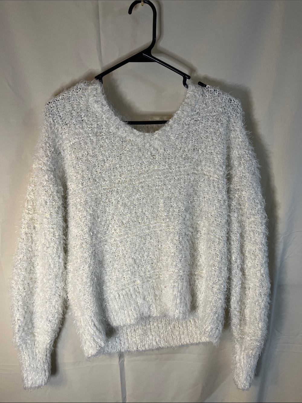 Maurices White Fuzzy Scoop-Neck Pullover Sweater